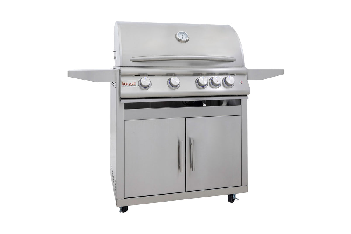 Blaze LTE+ Marine Grade 32-Inch freestanding grill on stainless steel cart
