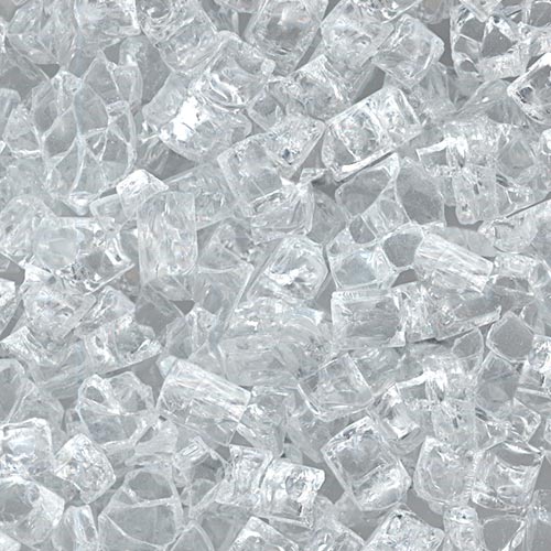 Crystal-clear “ice” fire pit glass for a sparkling, modern outdoor fire feature.