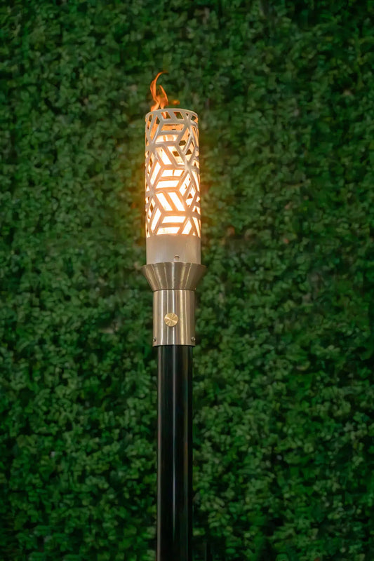 Stainless steel cubist fire torch wind proof 30,000 btu  perfect flame luxury outdoor lighting