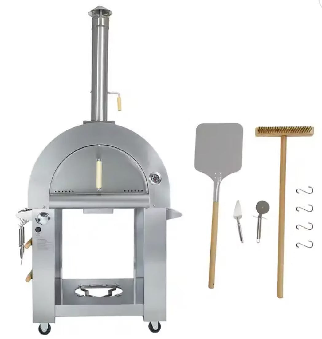 Kokomo Grills 32 Inch Dual Fuel Gas or Wood Fired Stainless Steel Pizza Oven