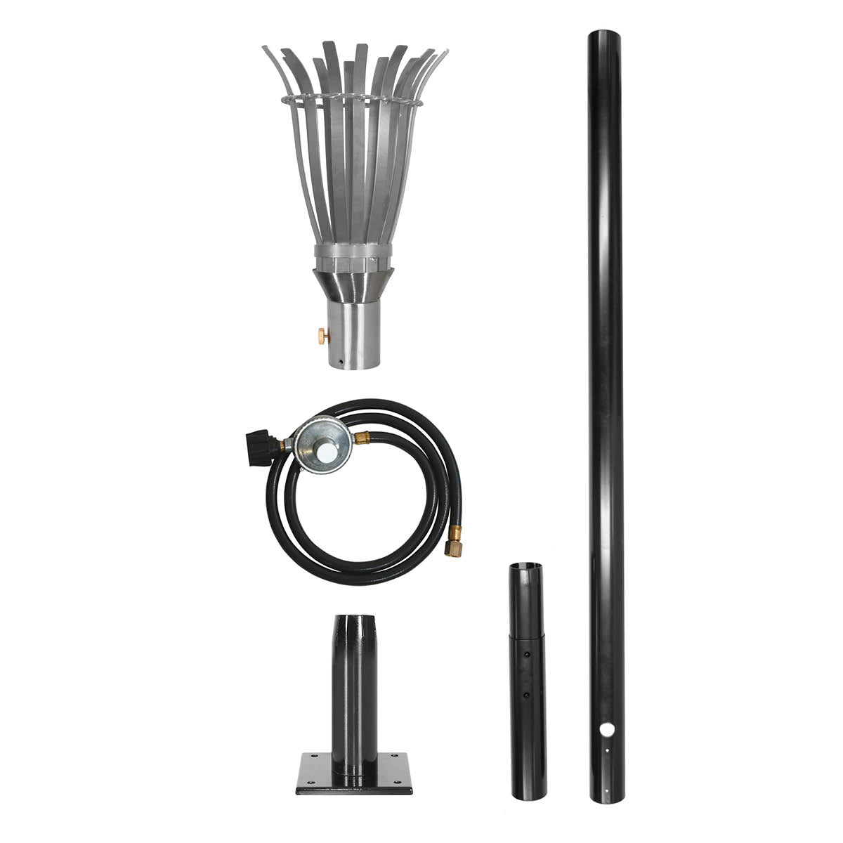 Stainless steel complete torch kit pole base choice of torch head perfect flame luxury outdoor lighting