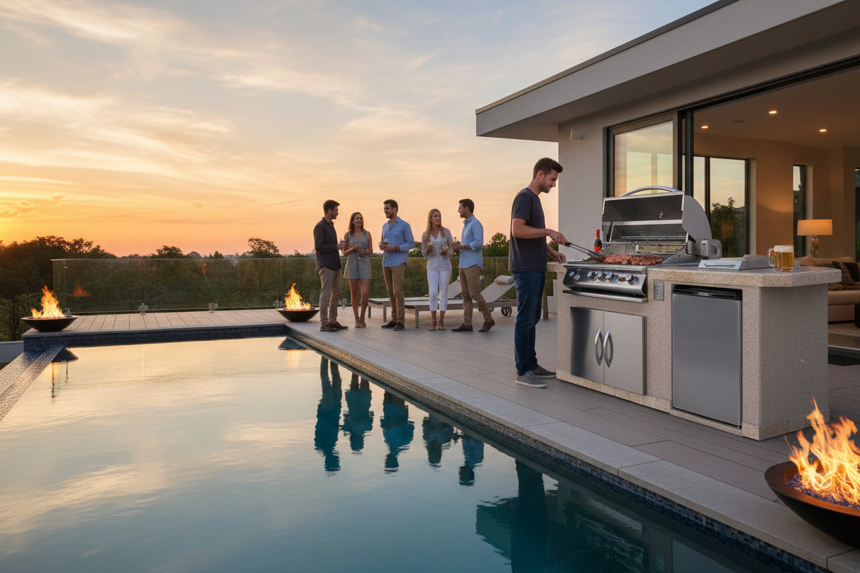 Cal Flame Escape Series Pacifica Q BBQ Island outdoor kitchen with built in grill