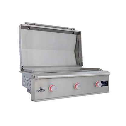 Blaze LTE PRO 40-Inch Gas Griddle BLZ-GRIDDLE40 with lid open full product view