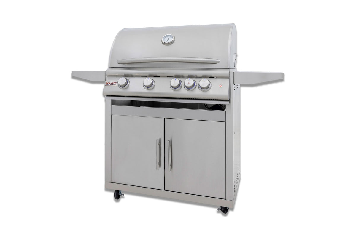 Blaze LTE+ Marine Grade 32-Inch 4-Burner Grill on stainless steel cart
