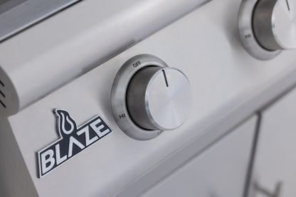 Blaze BCM 25-Inch 3-Burner Grill stainless steel control knobs and front panel