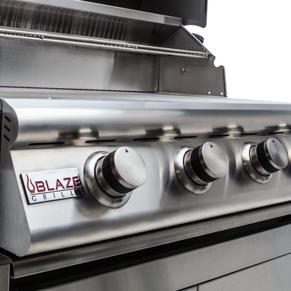 Blaze LBM 25-Inch 3-Burner Grill stainless steel control knobs and front panel