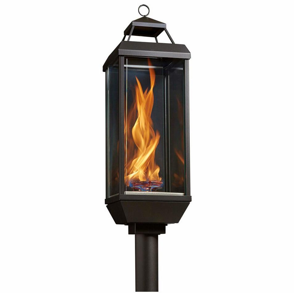 Tempest 20K outdoor gas lantern with black frame and spiral flame