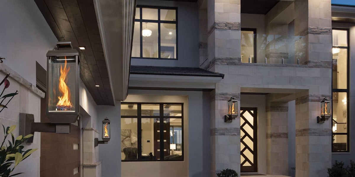 Tempest 20K outdoor gas lanterns wall mounted on contemporary home exterior