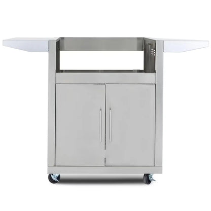 Blaze 26-Inch Pizza Oven Cart front view with stainless steel cabinet and side shelves