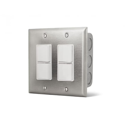 Infratech 14-4305 dual stainless steel wall plate with two stacked duplex switches and gang box