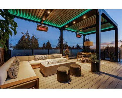 Bromic Platinum 300 Smart-Heat natural gas heater installed above a luxury covered outdoor patio
