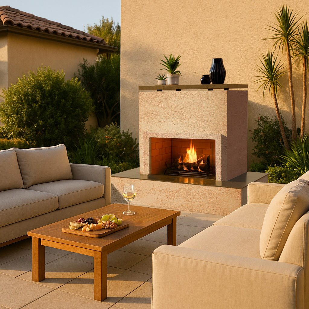 CalFlame SAHARA Modern Outdoor Gas Fireplace w/ Wrap-Around Mantel