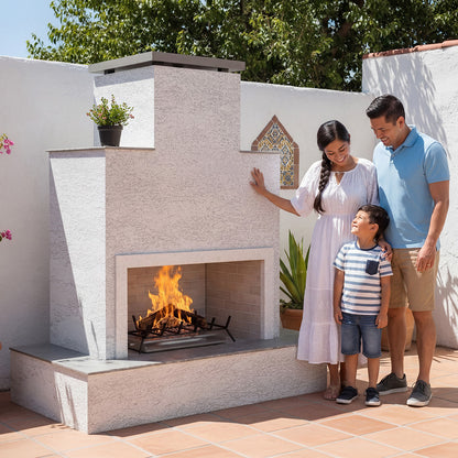 CalFlame Tahiti – Contemporary Outdoor Gas Fireplace W/ Bottom Wrap-Around Mantel