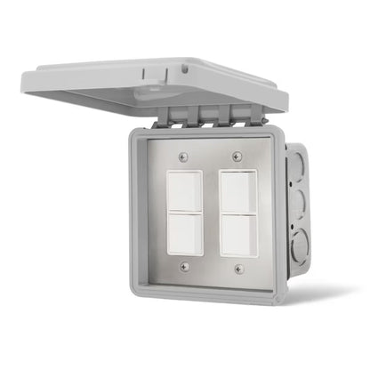 Infratech 14-4305 dual stainless steel flush mount wall plate with two stacked duplex switches and gang box