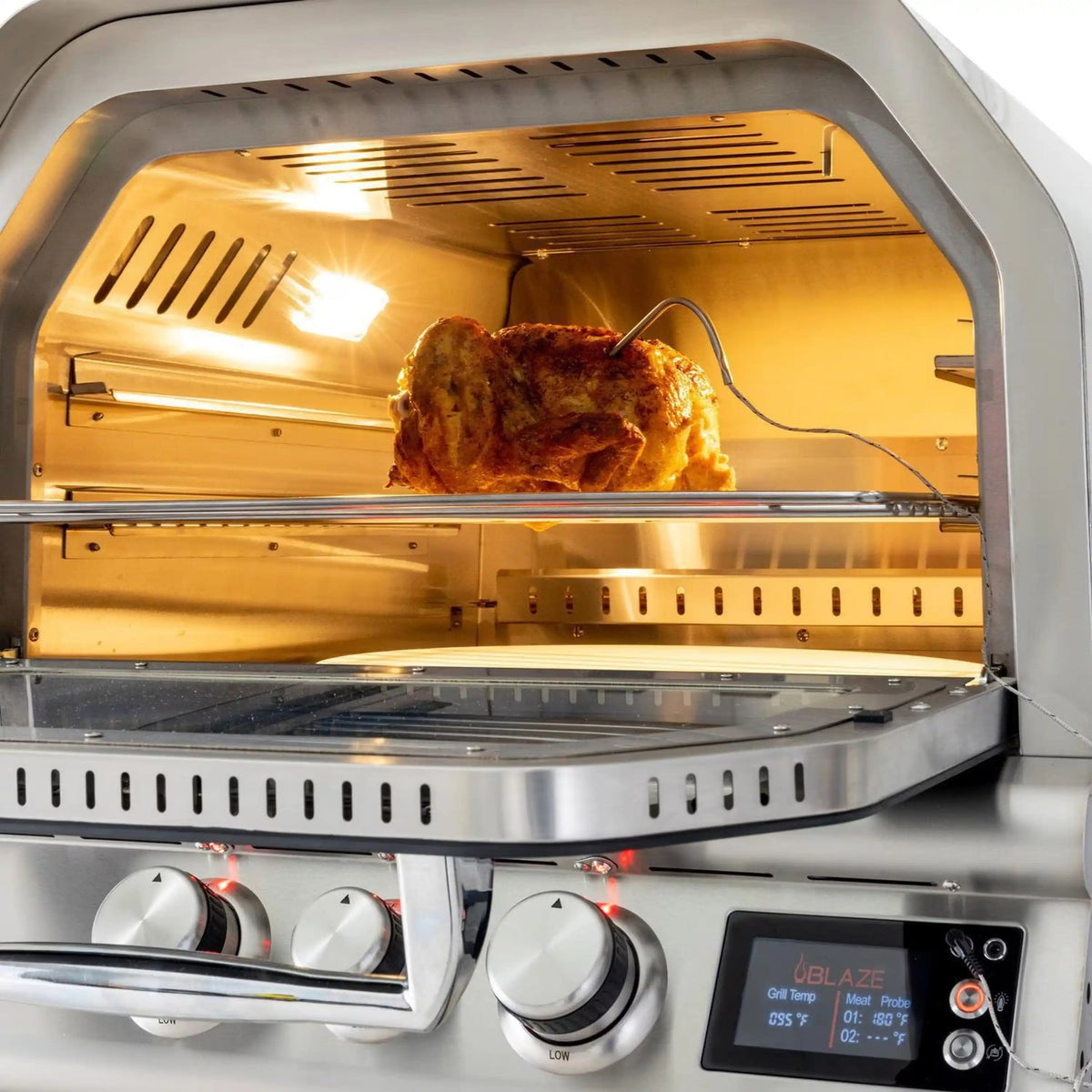 Blaze LTE+ 26-inch outdoor pizza oven open interior with cooking racks and digital controls