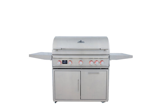 Blaze LTE PRO 40-Inch 5-Burner Gas Grill on stainless steel cart with side shelves