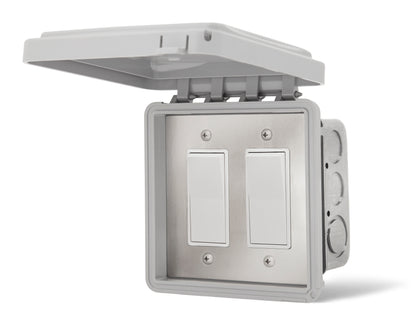 Infratech 14-4405 dual Flush Mount stainless steel wall switch with weatherproof outdoor cover, open