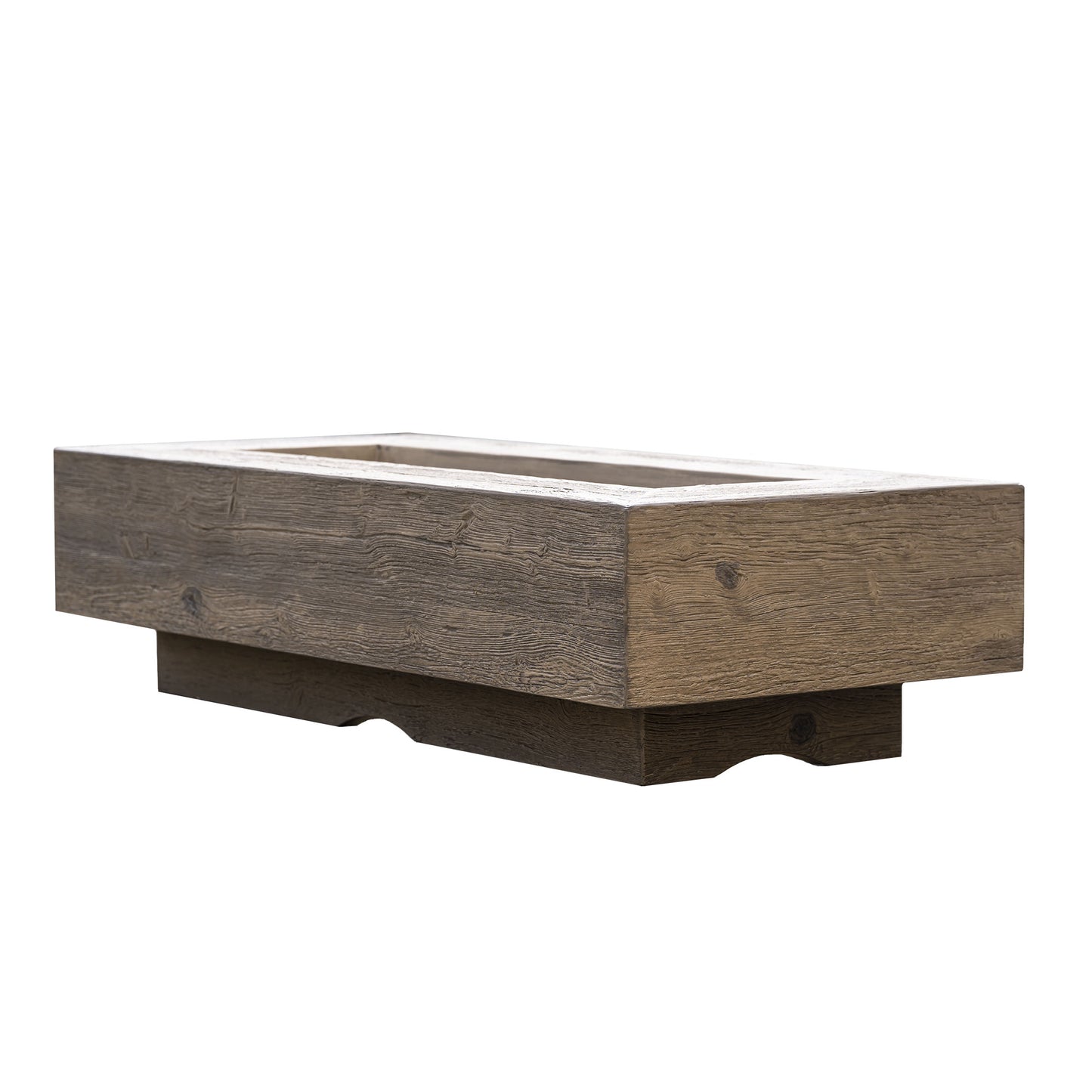 Gold-black Coronado Fire Pit in concrete with woodgrain finish