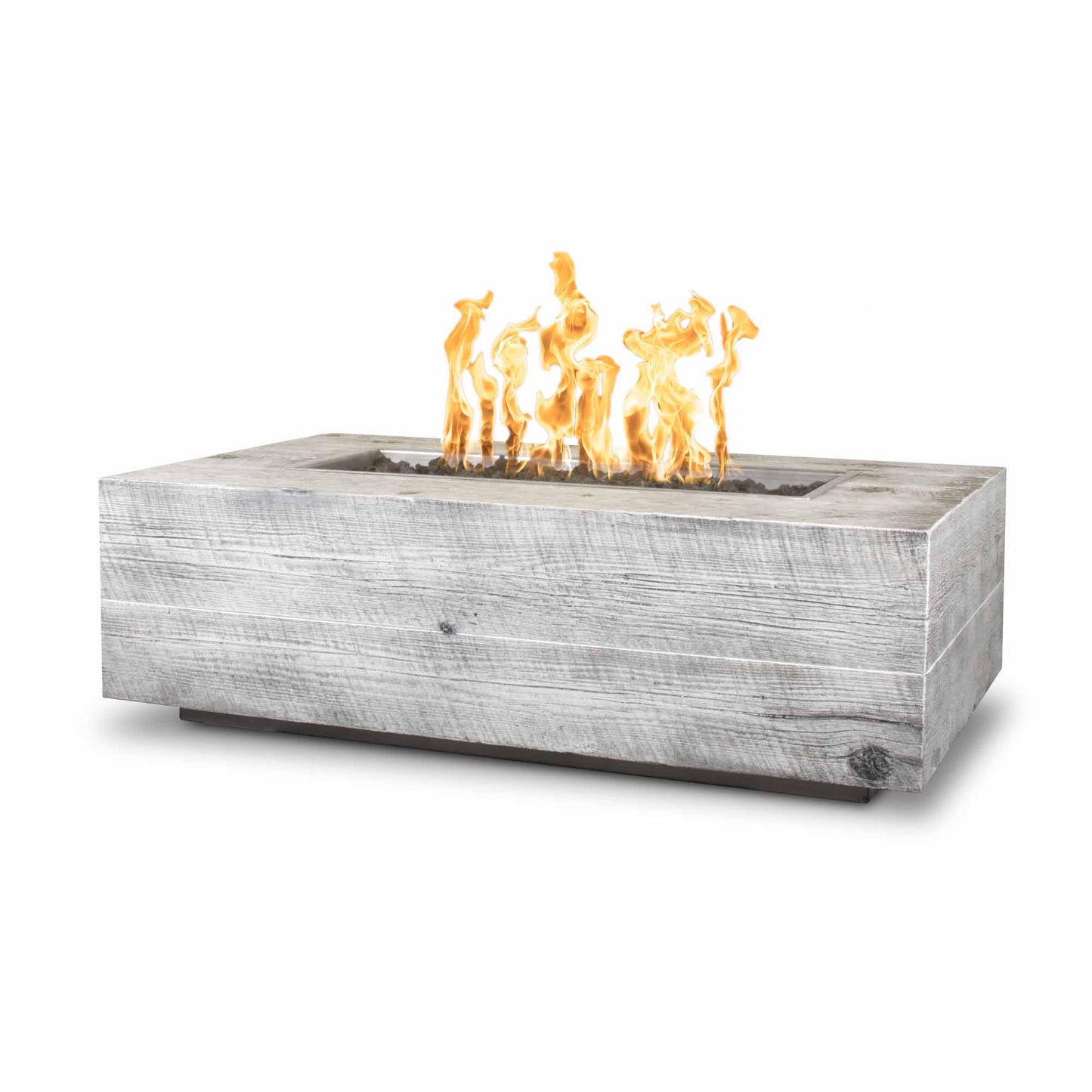 Gold-black Coronado Fire Pit in concrete with woodgrain finish