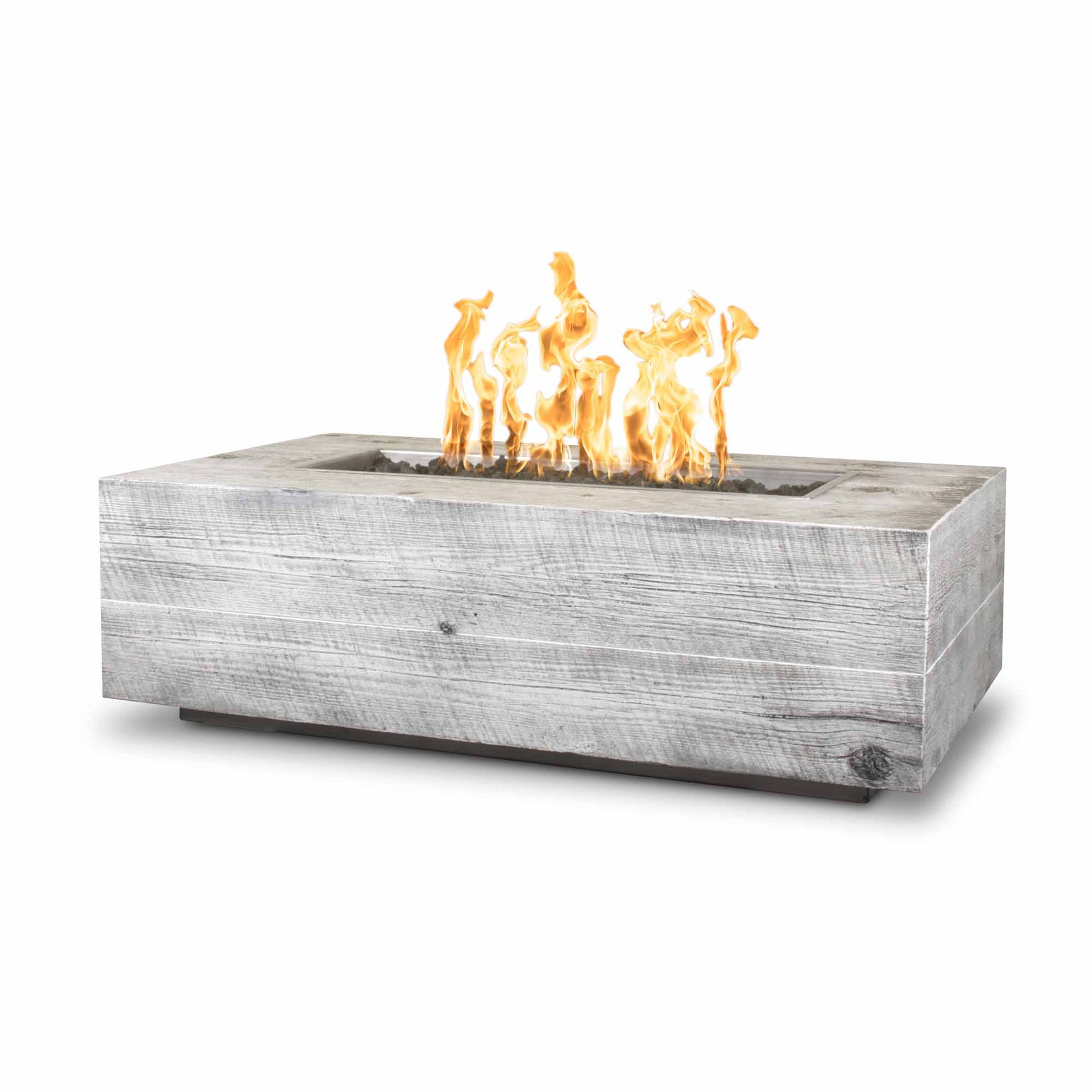 Gold-black Coronado Fire Pit in concrete with woodgrain finish