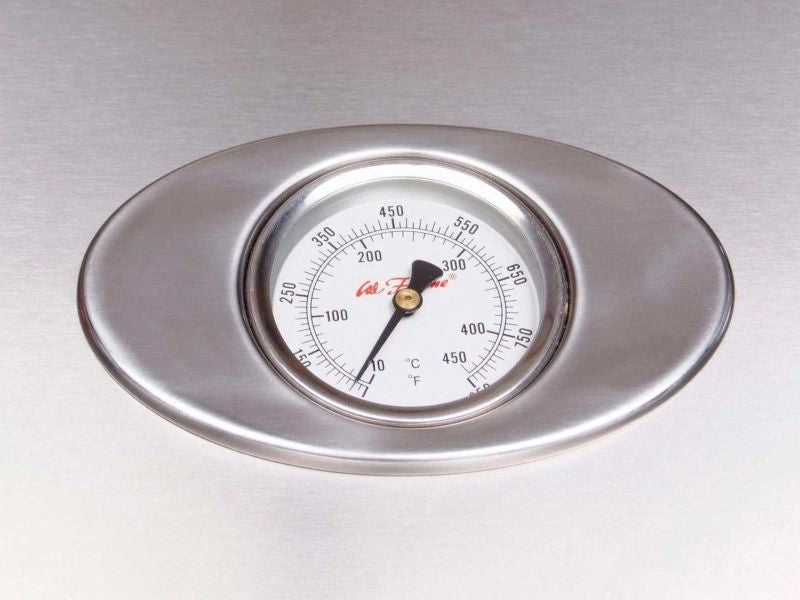 Cal Flame G4 grill built-in temperature gauge, close-up