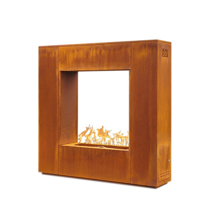 Gold-black pinnacle fireplace, corten steel, powder coat that lasts forever