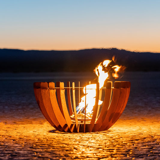 Gold-black Pinnacle fire sculpture matte steel with razor gold lip sleek modern fire sculpture