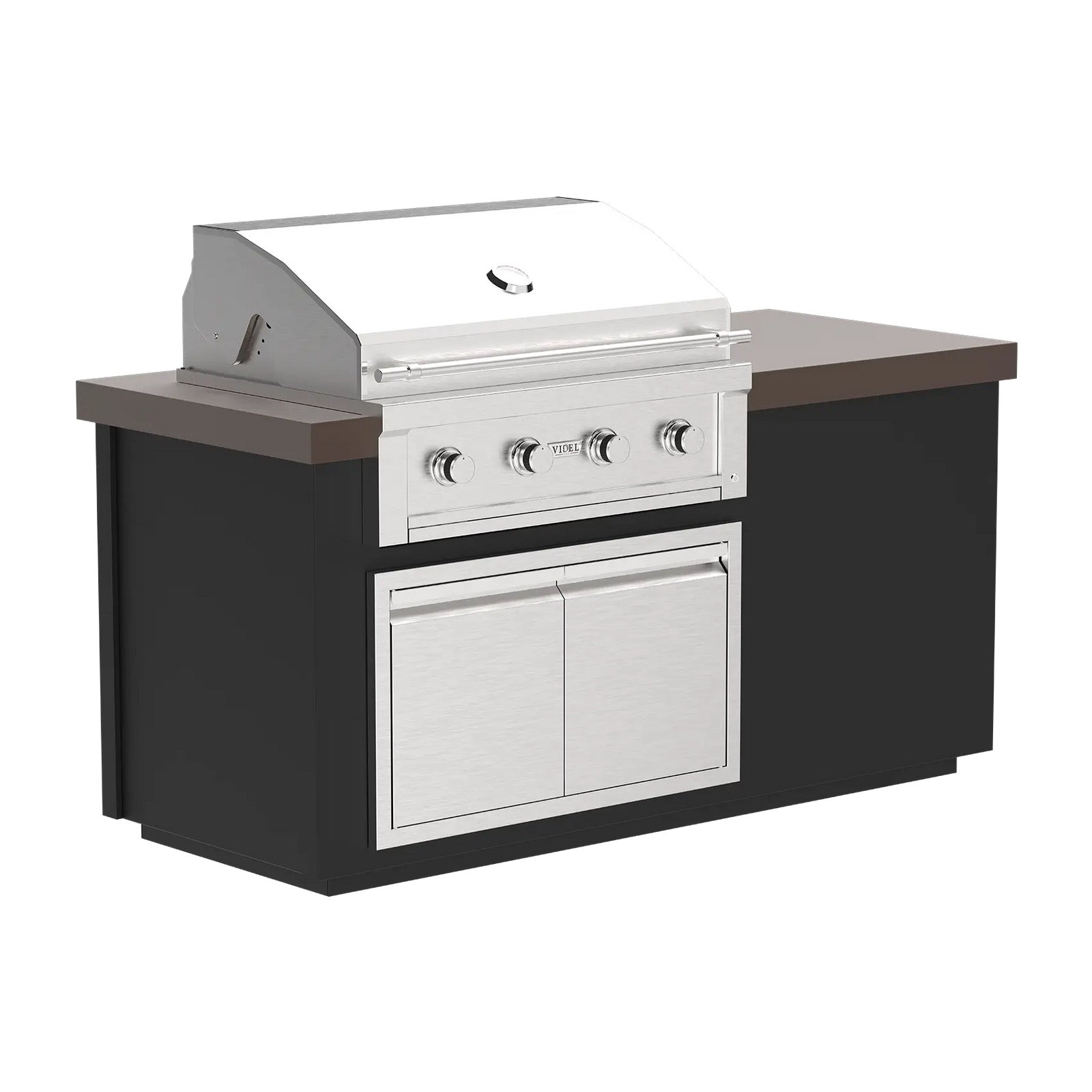 Gold-black Pinnacle outdoor kitchen built in stainless steel grill wine fridge luxury patio dining