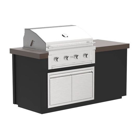Gold-black Pinnacle outdoor kitchen built in stainless steel grill wine fridge luxury patio dining