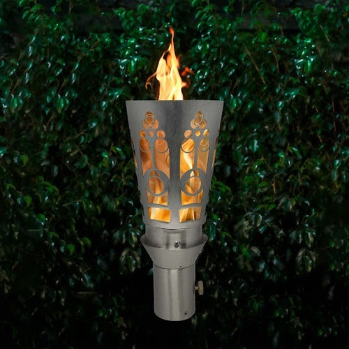 Wide Mosaic Fire Torch with expansive cutout pattern 