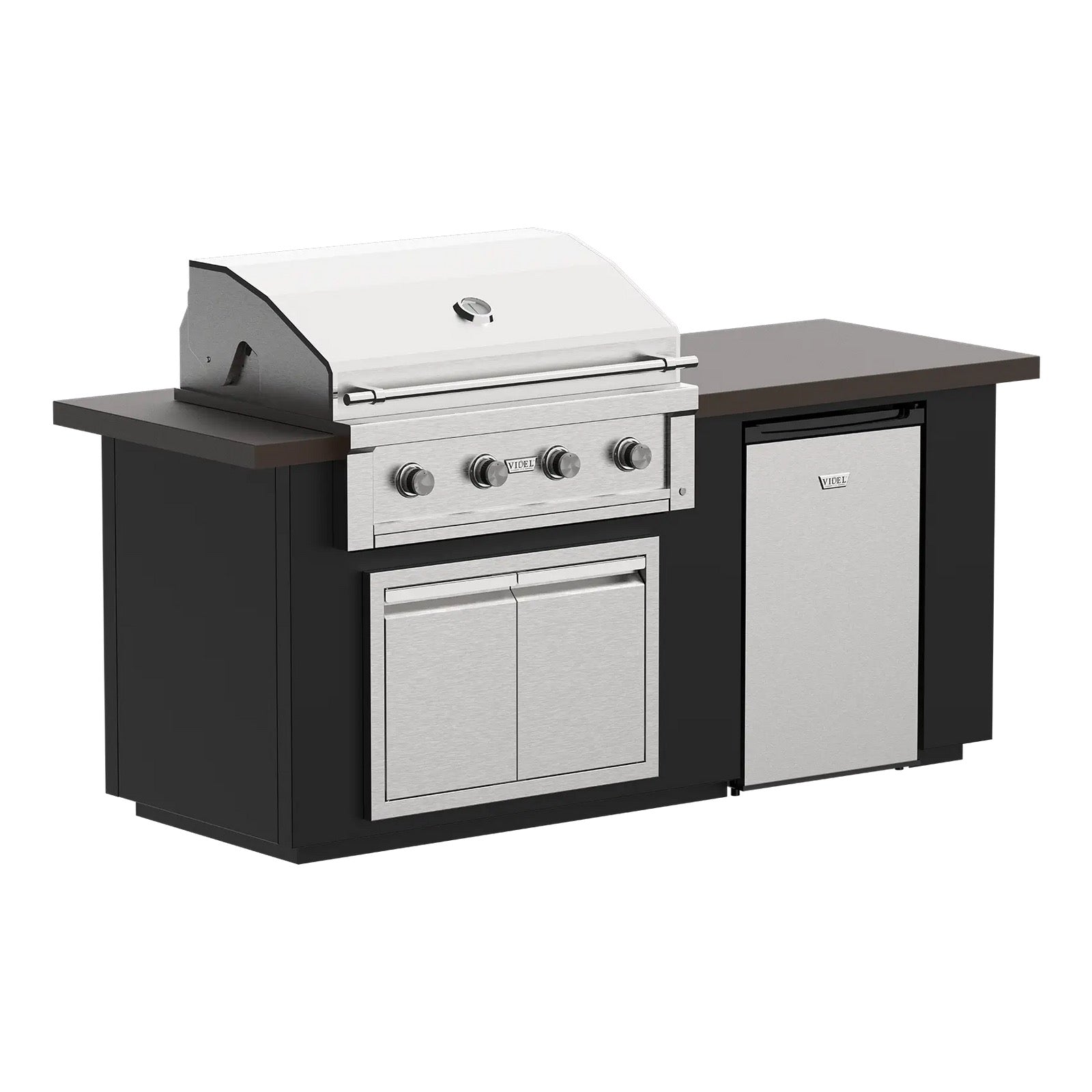 Gold-black Pinnacle outdoor kitchen built in stainless steel grill wine fridge luxury patio dining