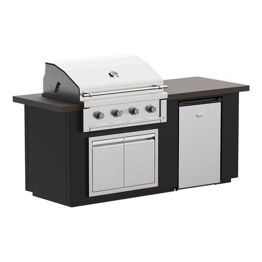 Gold-black Pinnacle outdoor kitchen built in stainless steel grill wine fridge luxury patio dining