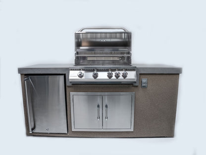 Gold-black Pinnacle outdoor kitchen built in stainless steel grill wine fridge luxury patio dining