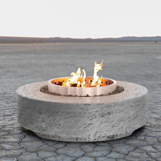 Pinnacle Prestige Fire Pits Gold-black for Elite patios.

Hand lit stainless steel-48" flame, remote ignition, lifetime warranty.