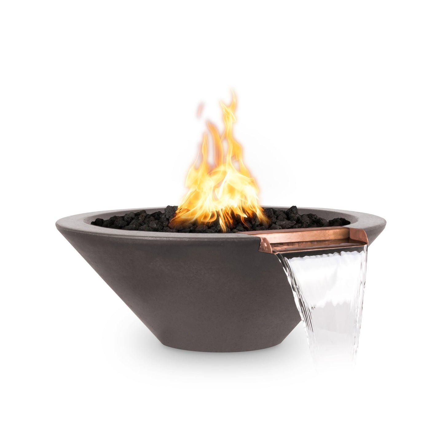 Cazo Fire Bowl one piece concrete 48" gold flame luxury fire and water bowl