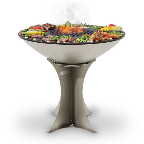 Arteflame XXL 40 inch flat top grill high euro base - side angle view of corten steel construction
