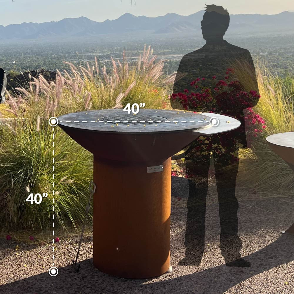 Arteflame Classic 40″ — Round Base Flat Top Grill & Fire Bowl (Corten Steel)
