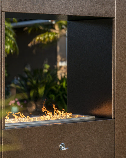 Gold-black pinnacle fireplace, corten steel, powder coat that lasts forever