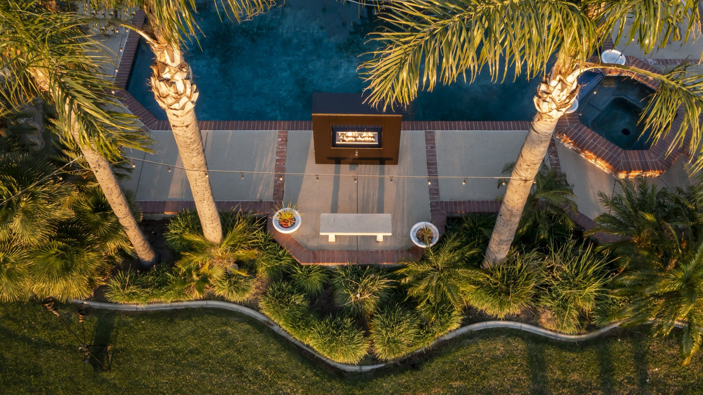 Gold-black pinnacle fireplace, corten steel, powder coat that lasts forever