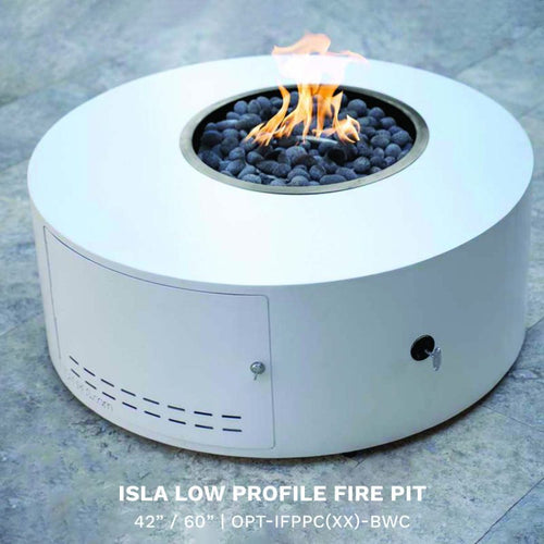 Low-profile fire pit with minimalist design. Weather-resistant materials. Contemporary style. Perfect for modern outdoor spaces.