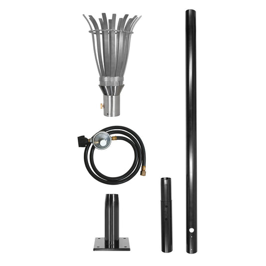 Stainless steel complete torch kit pole base choice of torch head perfect flame luxury outdoor lighting