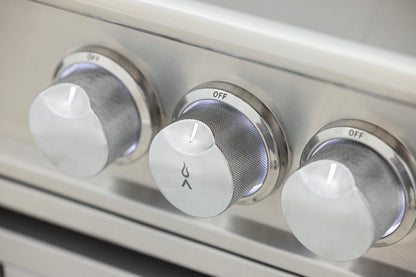 Blaze LTE PRO illuminated control knobs and stainless steel control panel