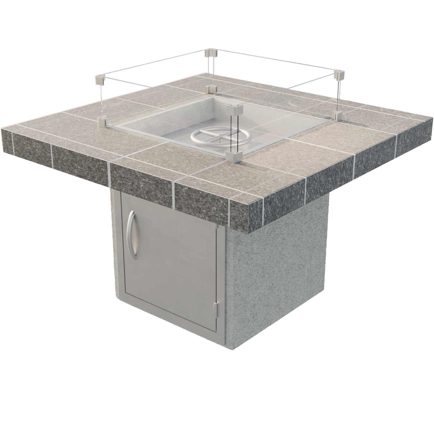 Cal Flame Mesa S201M square fire pit with porcelain tile top and glass wind guard