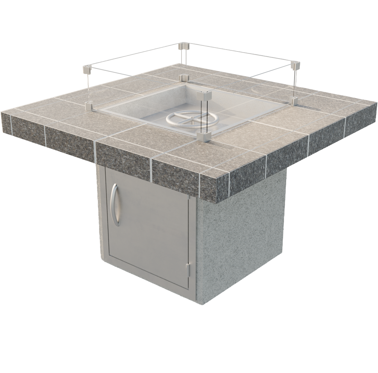 Cal Flame Mesa S201M square fire pit with porcelain tile top and glass wind guard