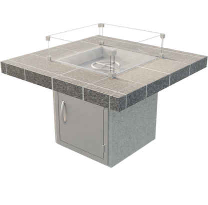 Cal Flame Mesa S201M square fire pit with porcelain tile top and glass wind guard