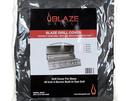 Blaze 5BICV cover installed on 40-inch LTE+ 5-burner built-in grill