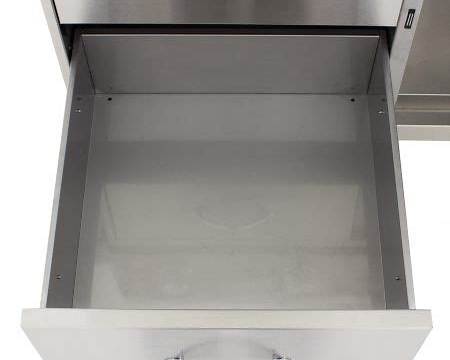 Blaze Professional LUX 44-inch grill cart with two storage drawers and cabinet open