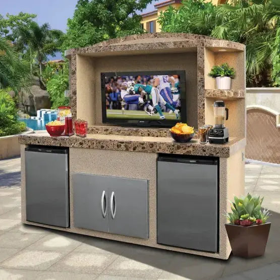 Cal Flame ODC-1 Paradise outdoor entertainment center in a backyard patio setting