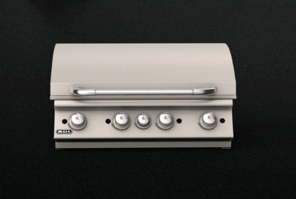 Bull 30-inch Professional 4-Burner Drop-In Griddle shown closed, highlighting its sleek 304 stainless steel design for built-in outdoor kitchens.