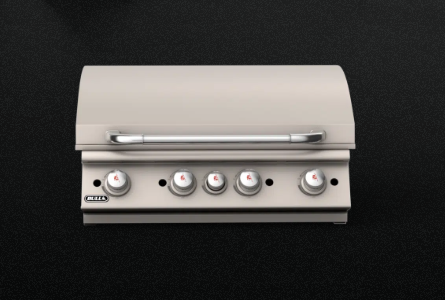 Bull 30-inch Professional 4-Burner Drop-In Griddle shown closed, highlighting its sleek 304 stainless steel design for built-in outdoor kitchens.